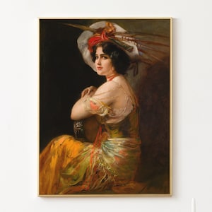 Antique Painting Beautiful Spanish Lady, Rosario Guerrero as Carmen, High Quality Fine Art Print, Edwardian Victorian Lady, Warm Earthtones
