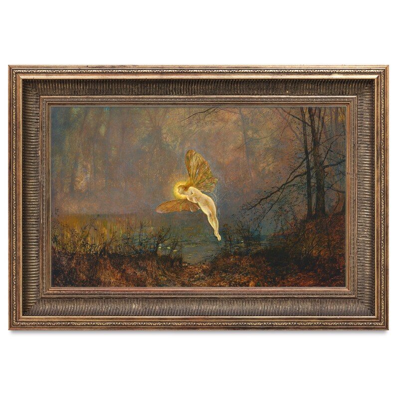 Victorian Fairy Painting, Midsummer Night, John Atkinson Grimshaw, Art Nouveau, High Quality Art Print, Fairy Art, Magical Night Painting image 2