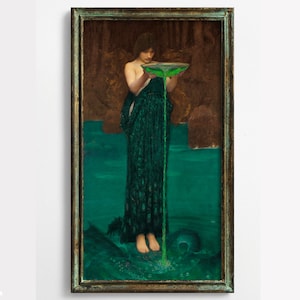 Circe Invidiosa, John William Waterhouse, Pre Raphaelite, Art Nouveau High Quality Art Print, Sorceress Witch Painting, Teal