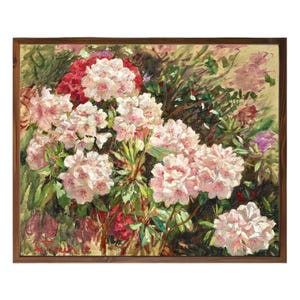 Rhododendrons Art Print, Light Pink Flowers Painting Art Print, Floral Wall Art, Rhododendron Painting, Cerise Pink, Vintage Garden Flowers