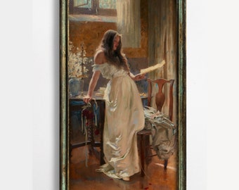Sensual Beautiful Woman Reading a Letter in a Sunny Room, Herbert James Draper, High Quality Fine Art Print, Victorian Edwardian Art