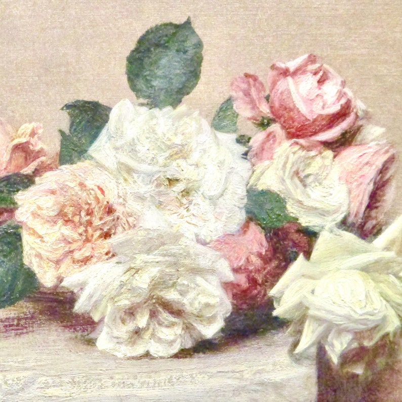 Pink and White Roses With Glass Jug, Still Life Painting Art Print ...