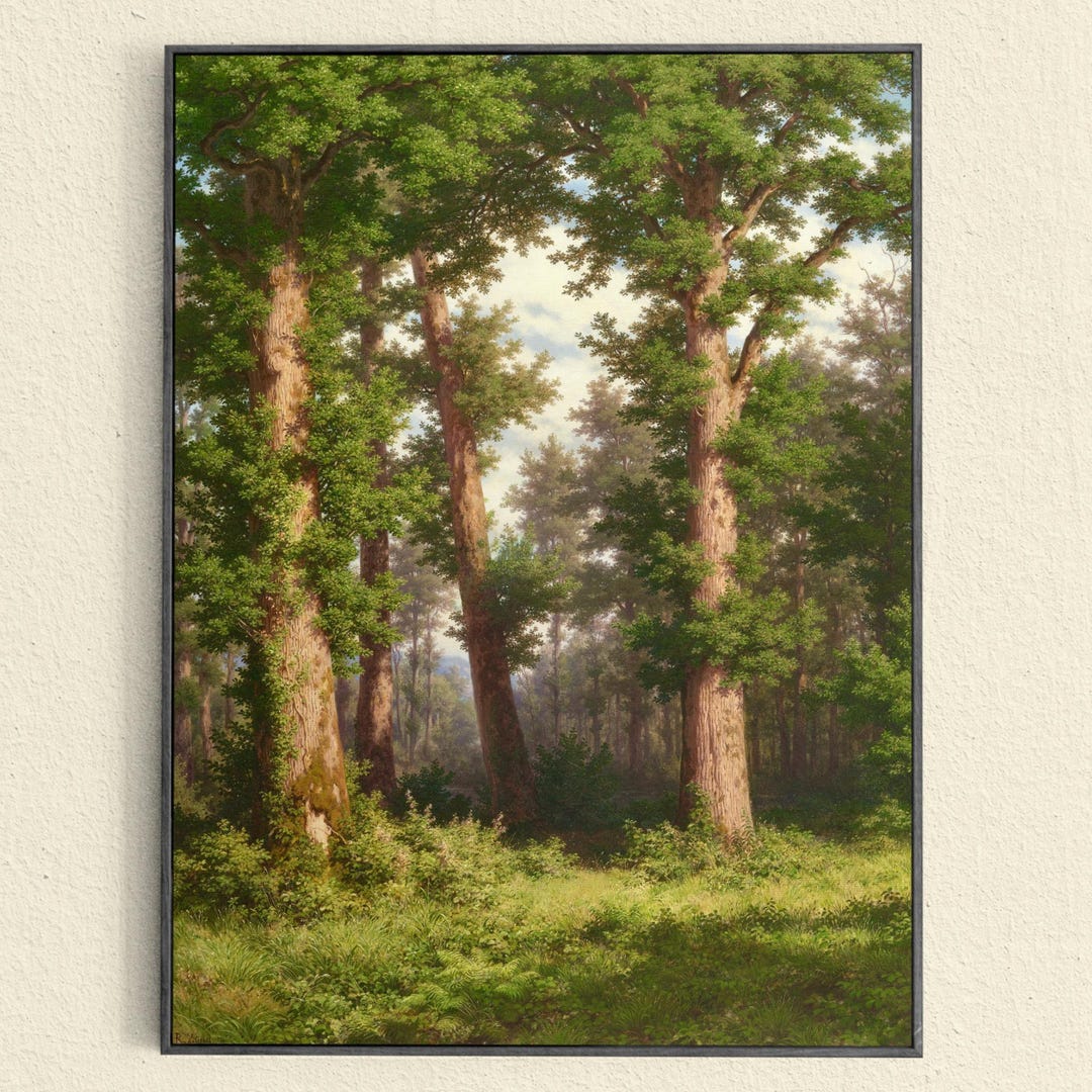 Forest of Oaks, Landscape Large Trees, Green Forest Painting Art Print ...