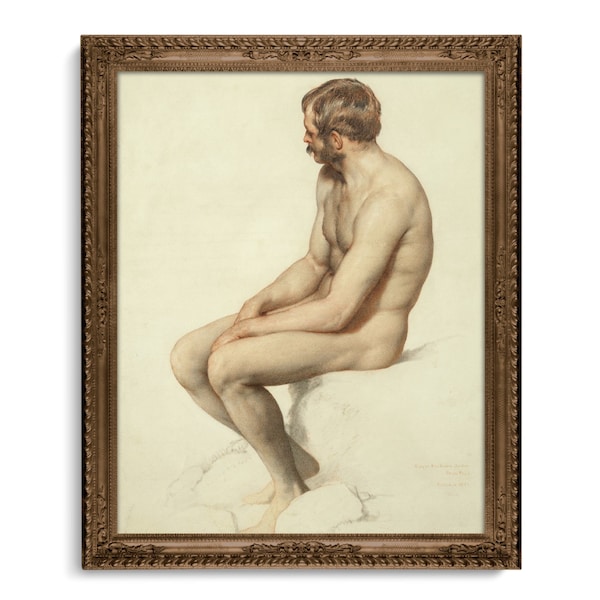 Classical Male Nude Pastel Drawing, High Quality Fine Art Print, Tasteful Male Nude, Academic Nude Study, Antique Man Art, Gay Male Art