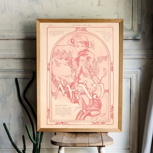 Maj (May) Czech Magazine Cover, Alphonse Mucha Fine Art Print, Art Nouveau, 8x10 or 11x14, Red/Pink Illustration, Woman with Flowers