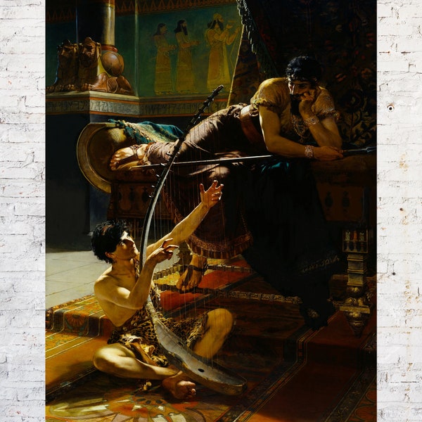 David and Saul, Julius Kronberg, High Quality Fine Art Print, David Playing his Harp for Saul, Dark Moody Art