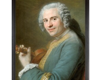 Rococo Portrait Very Handsome Man with Powdered Wig, Antique Male Portrait, High Quality Fine Art Print, Violinist Painting, Musician 1700s