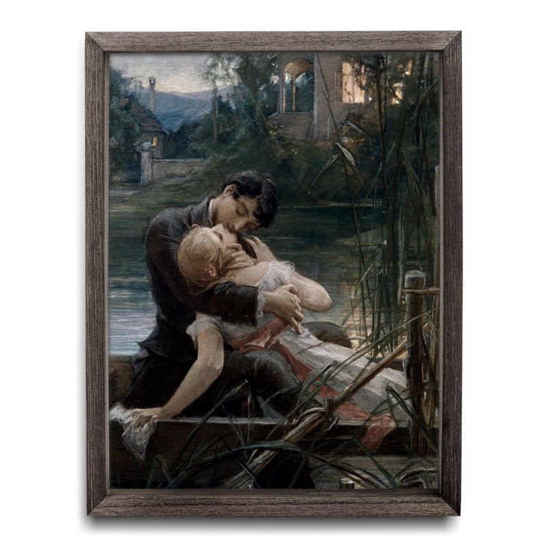 Lovers in the Small Boat aka Demon Love, Maximilian Pirner Art Print, Romantic Antique Art, Moody Sensual Art, Couple Kissing, Vintage Art image 4
