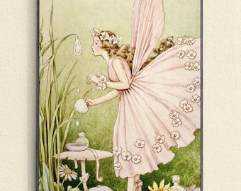 Pink FairyArt Print, Vintage Reproduction Fairy Illustration, Ida Rentoul Outhwaite, Blush Pink, Whimsical Bathroom Art, Fairy Princess