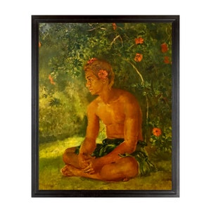 Vintage Polynesian Art, Samoan Man, Maua, Apia, John La Farge, Polynesian Man, Samoa, Hawaii Decor, Tropical Art, Hawaiian Wall Art, Orange