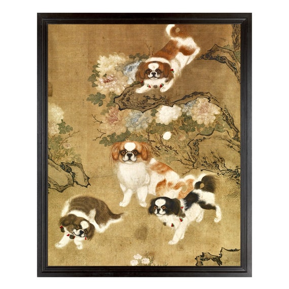 Tiny Pekingese, Qing Dynasty Dog Art, Chinese Wall Art, Little Dogs, Asian Art Print, Antique Chinese Art, Cute 18th Century Small Dogs Art