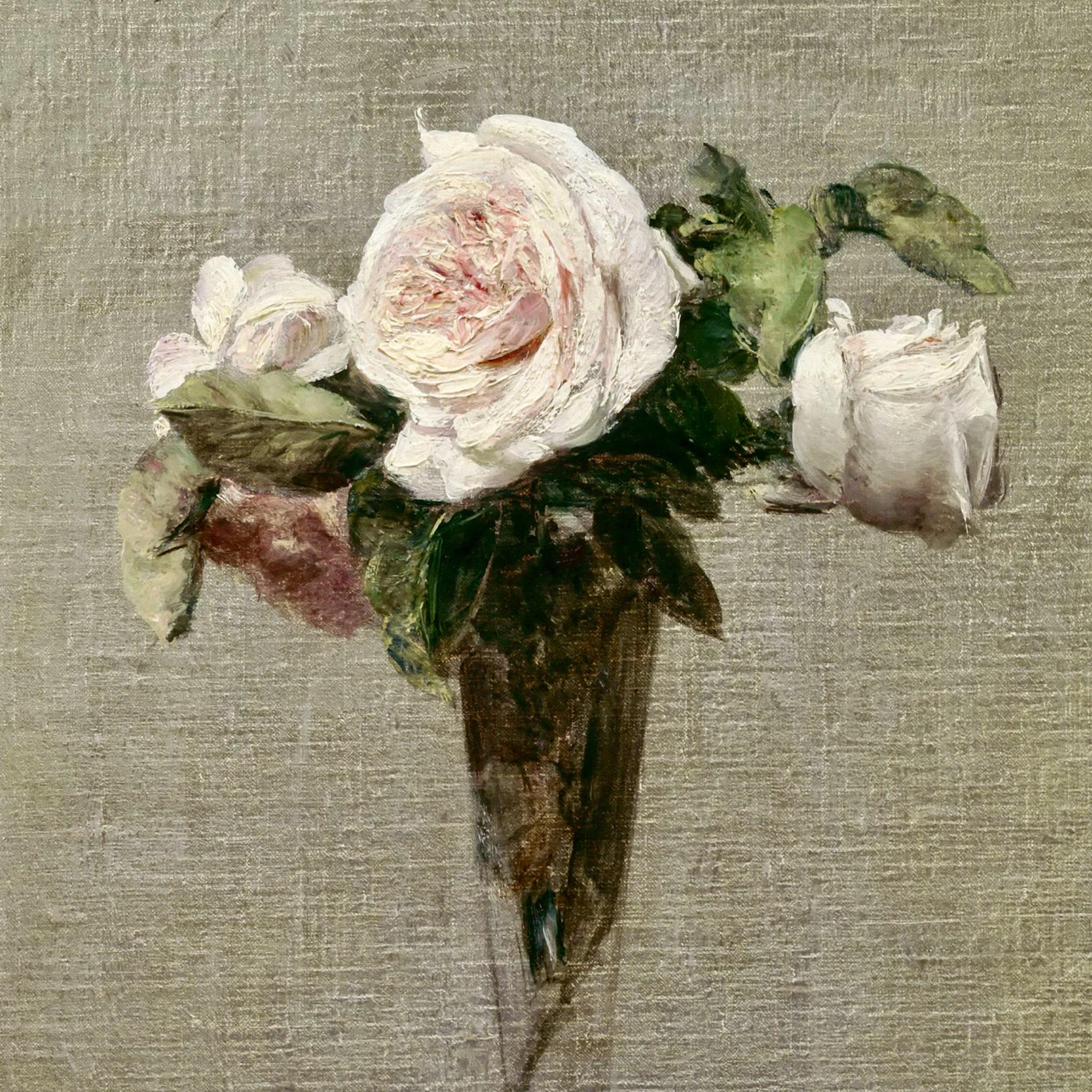 Pale Pink Roses in a Glass Vase, Still Life Painting Art Print, Antique ...