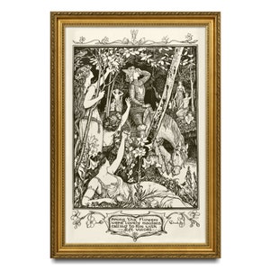 Medieval Fairytale Illustration, Romantic Antique Art, Henry Justice Ford, High Quality Fine Art Print, Black and White, Pen and Ink