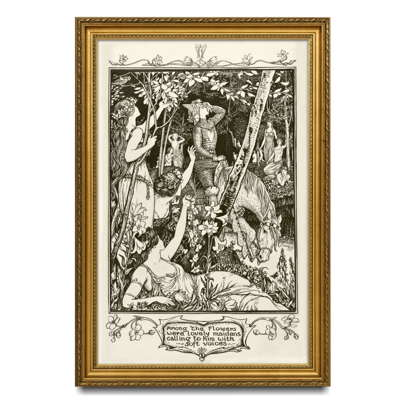 Medieval Fairytale Illustration, Romantic Antique Art, Henry Justice Ford, High Quality Fine Art Print, Black and White, Pen and Ink