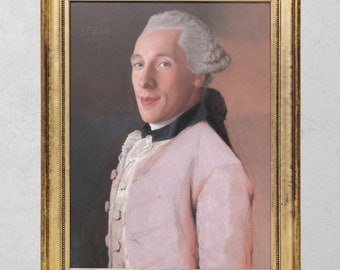 Rococo Portrait Very Handsome Man in Pink, Man with Powdered Wig, High Quality Fine Art Print, Jean-Etienne Liotard, Man 18th Century