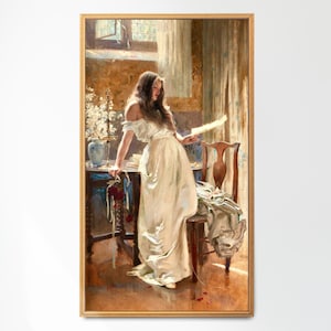 Sensual Beautiful Woman Reading a Letter in a Sunny Room, Herbert James Draper,  Victorian Edwardian Art, Antique Painting Art Print