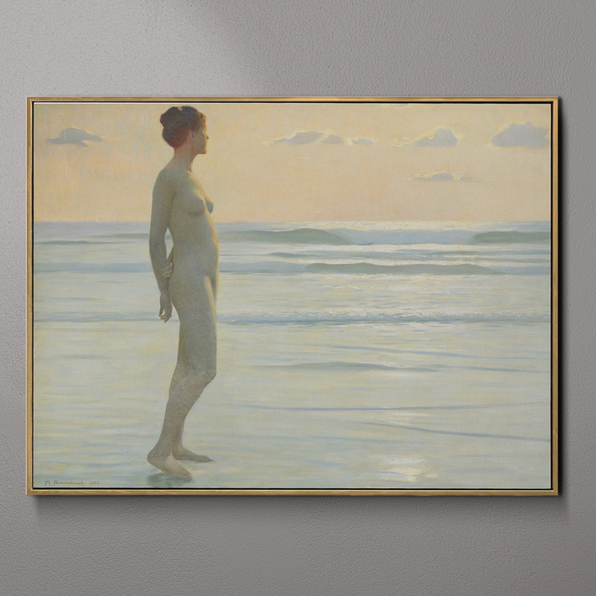 Girl at the Beach Art Print, Nude Woman, Peach and Blue, Max