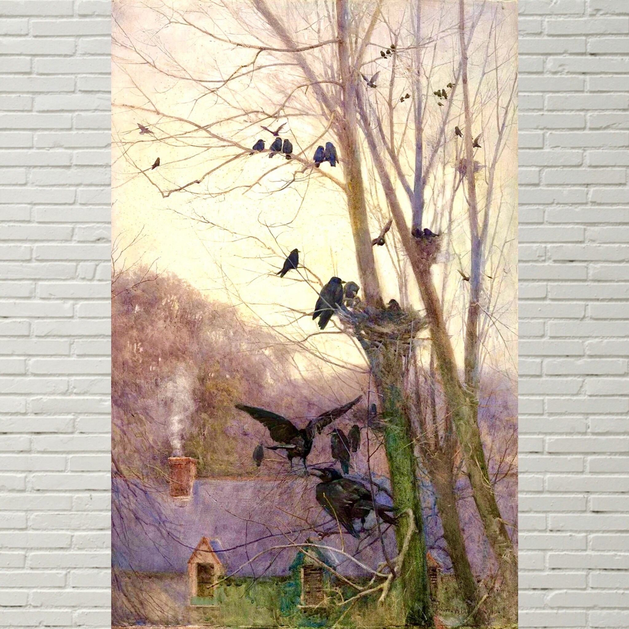 Murder of Crows, Shades of Evening, Antique Watercolor