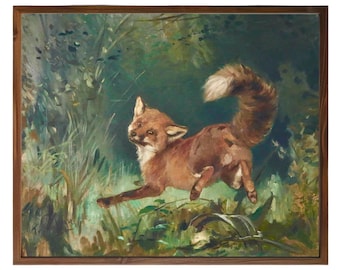 Sassy Fox in the Forest, Vintage Antique Fox Painting Art Print, Cute Fox Decor, 19th Century Art, Woodland Animals Art, Forest Painting Art