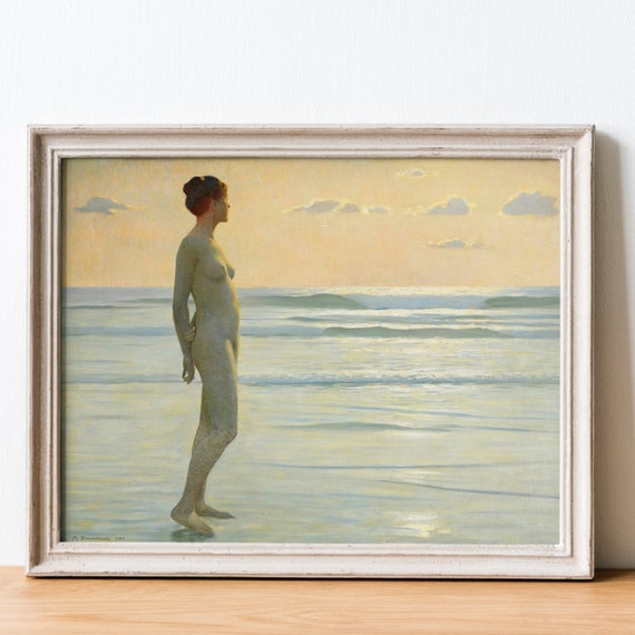 Girl at the Beach, Max Nonnenbruch, Painting of Nude Woman