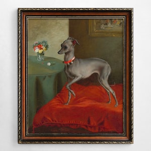 Lámina artística de galgo italiano, arte antiguo del siglo XIX, arte canino antiguo, lámina artística de alta calidad, arte canino victoriano, galgo italiano, rojo imagen 3