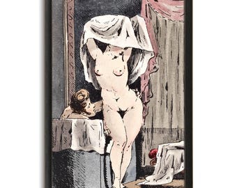19th Century Erotic Art, Erotic Nude Reproduction Print, Bathroom Art Print, Victorian Bathroom Decor, Henry Monnier, Erotic Illustration