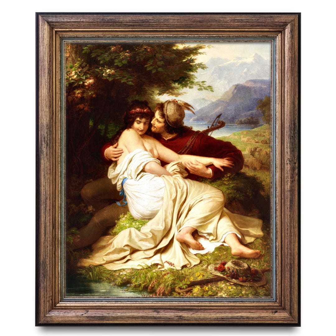 Erotic Classical Painting Art Print Romantic Couple Topless Woman Art erotic-classical-painting-art-print-romantic-couple-topless-woman-art