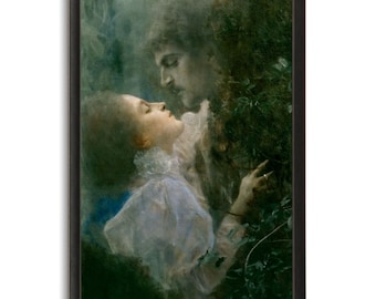 Romantic Victorian Art, Love, Gustav Klimt, Dark Moody Sensual Lovers Art Print,  Romantic Wall Art, Man and Woman, 19th Century Painting