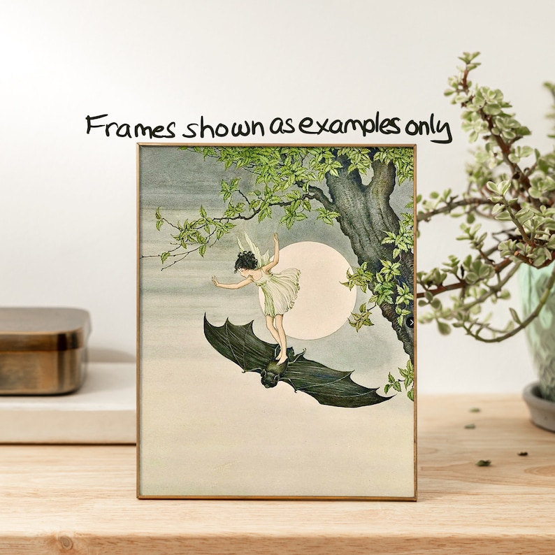 Witch Riding A Bat Fairy Riding a Bat, Cute Witchy Vintage Art, Reproduction Fairy ...