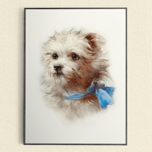 Yorkshire Terrier Art Print, Cute Victorian Dog Art, Vintage Antique Reproduction Painting, Little Dog, White Yorkie Painting Print