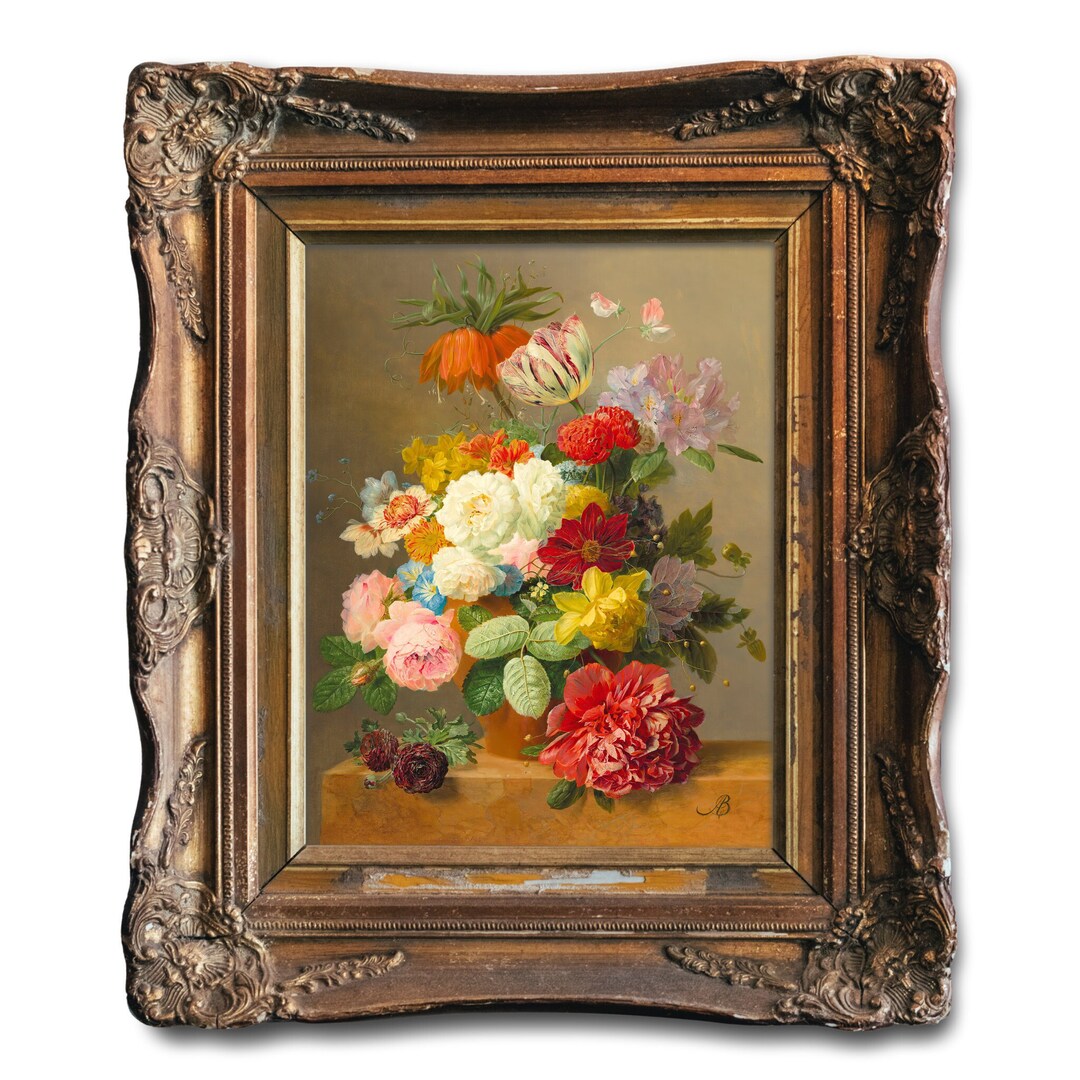 Dutch Floral Still Life With Roses, Peonies, Spring Bulbs, Vibrant ...