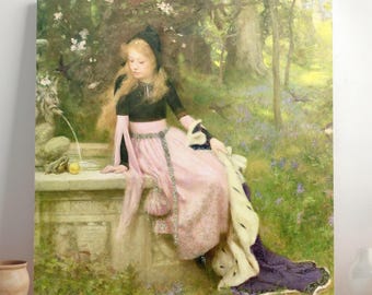 The Princess and the Frog, 19th Century Princess Art, Fairytale Princess Painting Art Print, Little Princess Art, Frog Prince, Victorian