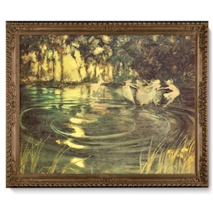 Fairies&#39; Whirl, Fairies Dancing on a Pond, Victorian Fairy Painting, High Quality Art Print, Fairy Art, Fairies at Night, John Arthur Black