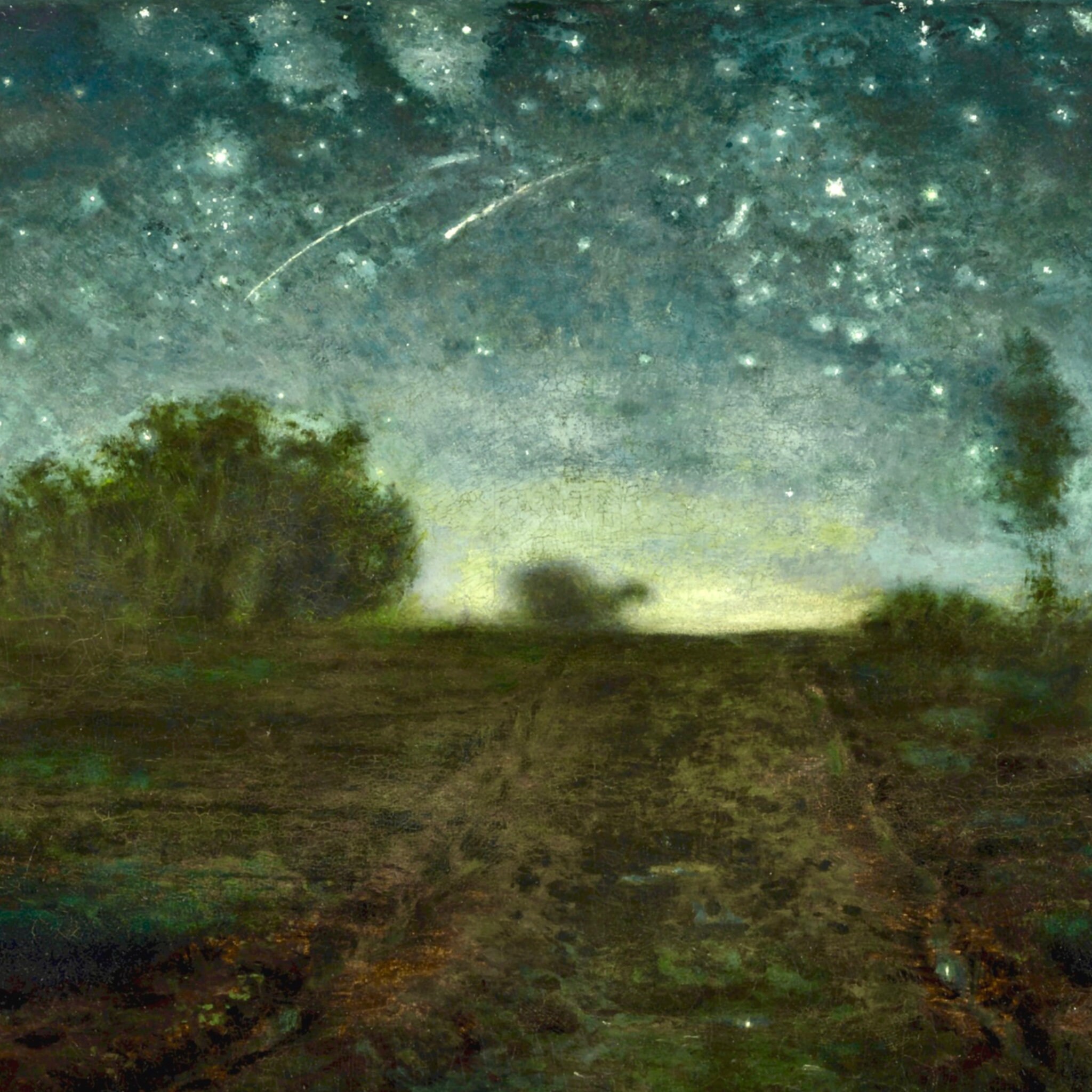 Night Landscape With Starry Sky and Shooting Stars, 19th Century ...