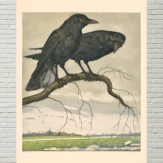 black crows anima 189.2(板のみ) Two Crows, Vintage Reproduction Art Print, Gothic, Dark Academia