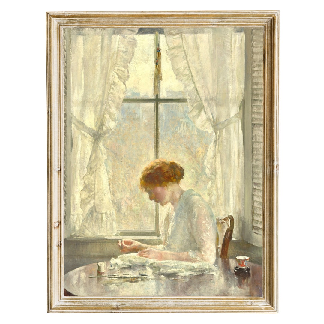 The Seamstress, Impressionist Vintage Painting Art Print, Light Colors ...