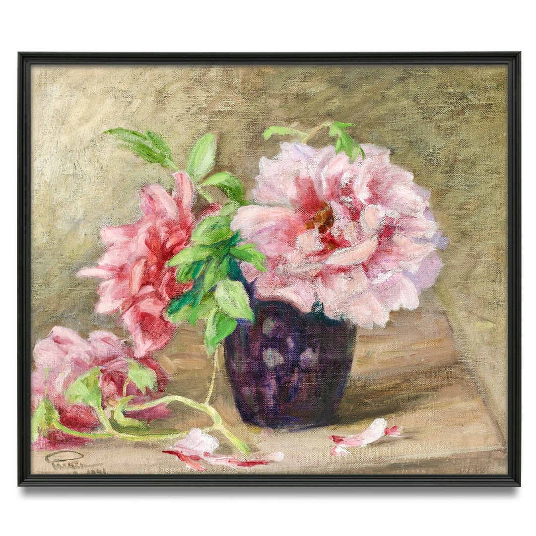 Pink Peonies Still Life, Peony Painting Art Print, Vintage Flower Art ...