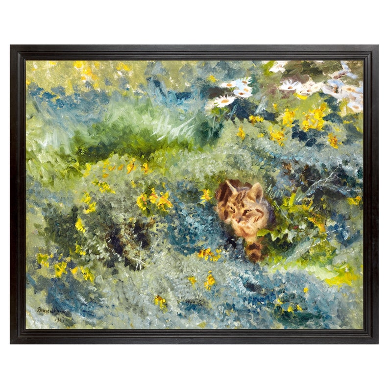 Brown Tabby Cat Art, Cat in a Flowering Summer Meadow, Cat Art Print ...