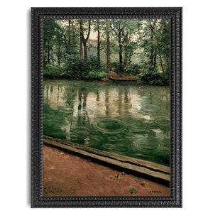 Raindrops on Water, French Landscape Art Print, Gustave Caillebotte, Peaceful River, The Yerres, Effect of Rain, Green 19th Century Painting