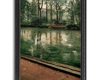 Raindrops on Water, French Landscape Art Print, Gustave Caillebotte, Peaceful River, The Yerres, Effect of Rain, Green 19th Century Painting