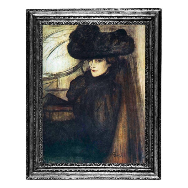 Victorian Portrait Fashionable Lady in Black with Veil, Parisian Art Nouveau French Woman, High Quality Art Print, Jozef Rippl-Ronai Print