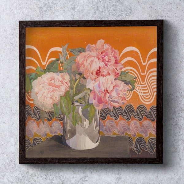Peonies, Charles Rennie Mackintosh, High Quality Art Print, Floral Still Life, Pink and Orange