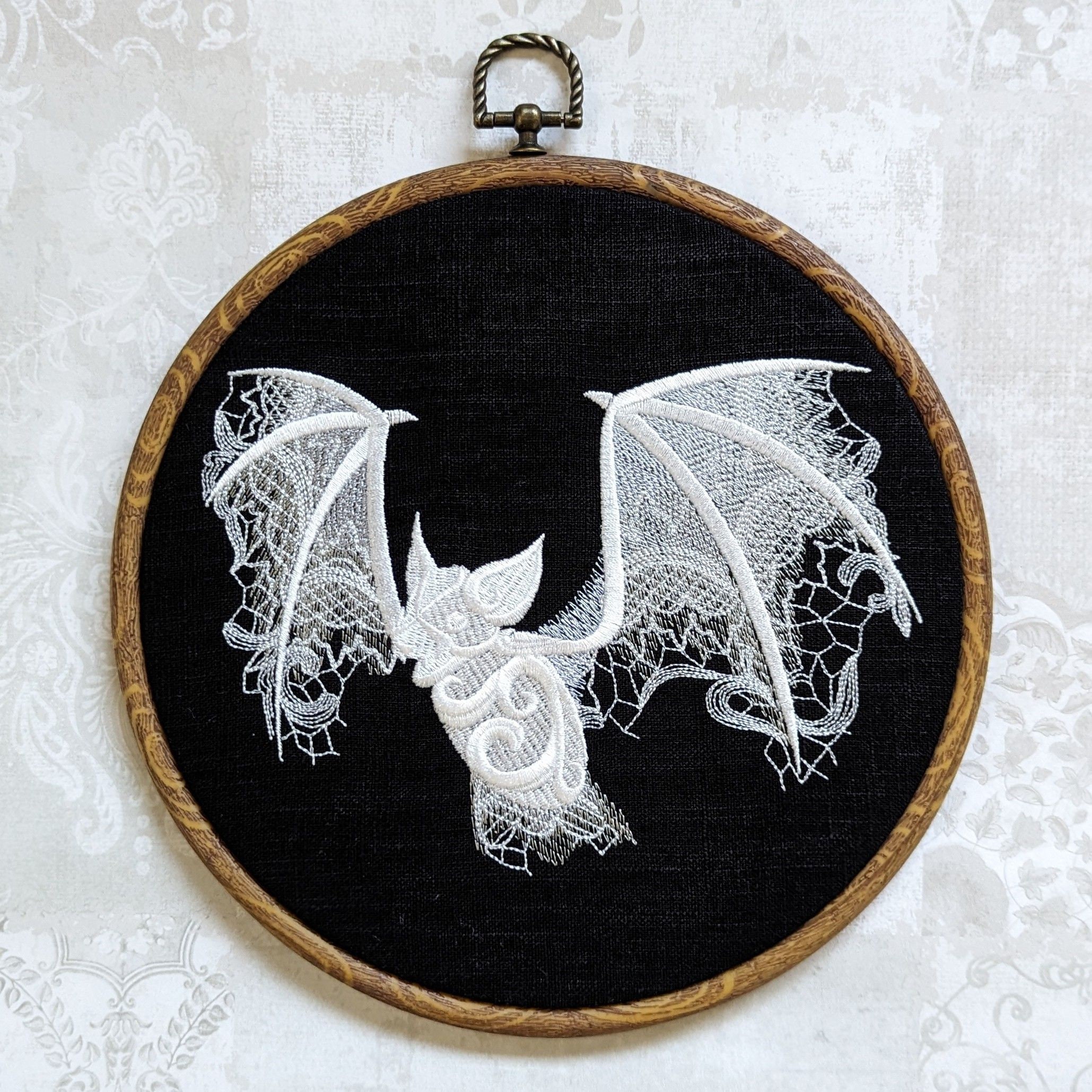 White Lace Embroidered Bat. Machine Embroidery 8