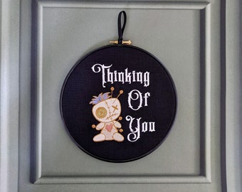 Thinking of you. Machine embroidery 8" hoop. Gothic wedding gift, House warming gift, marriage, Halloween decor, Gothic decor, Valentine