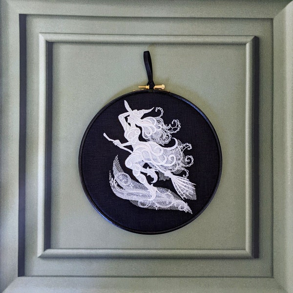 Lace Witch Embroidery Hoop: Gothic Halloween Decor