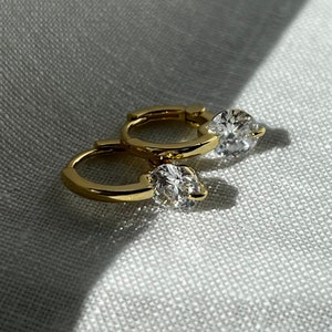 Minimalist Geometric Gold Hoop Earrings | Dainty Crystal Earrings  | Wedding, Bridal, Bridesmaids, Pearl and Crystal Earrings