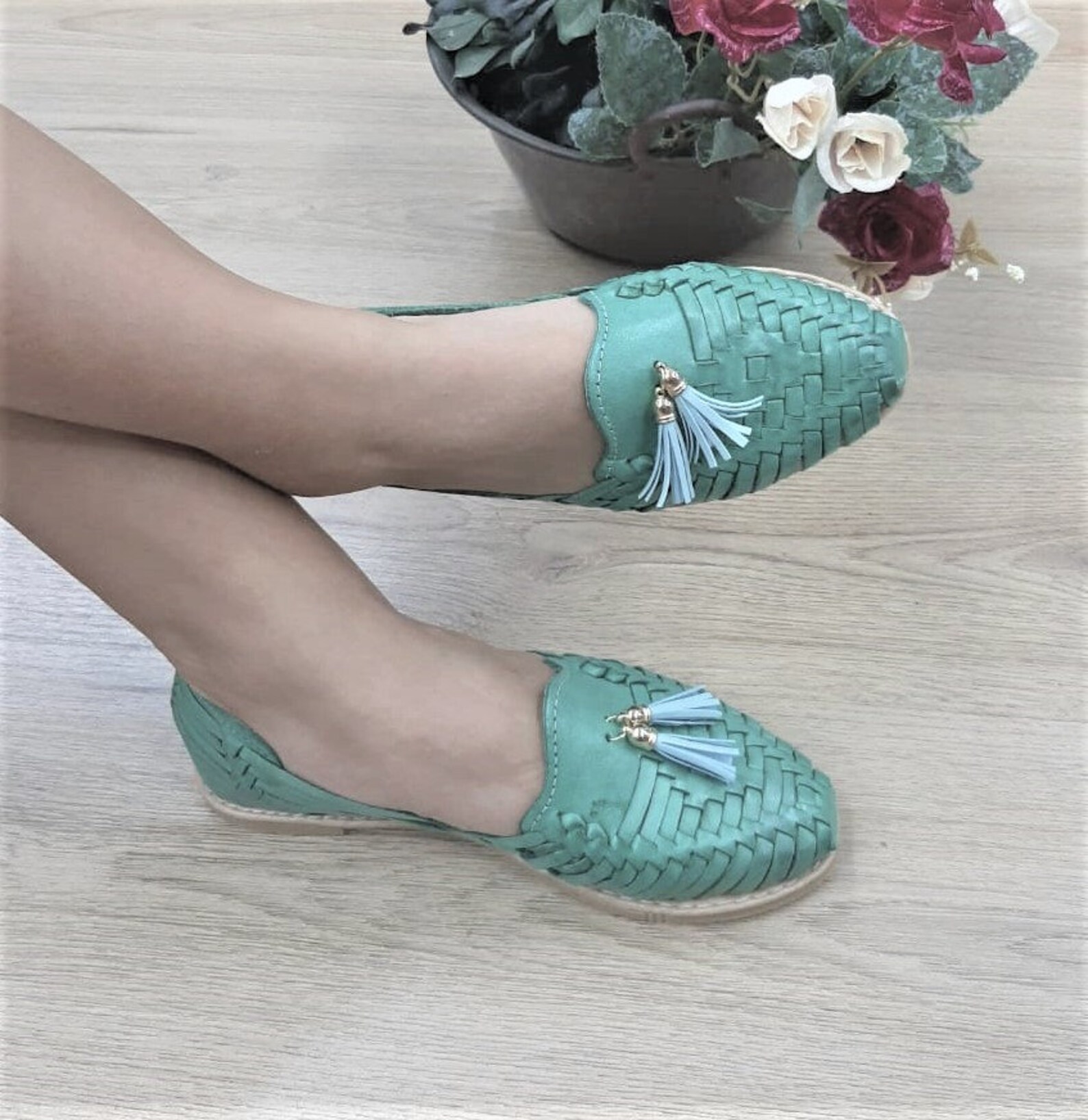 huaraches verdes mexicanos