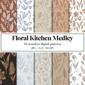 Floral Medley Digital Pattern - Digital Paper - Seamless Patterns - Hand-drawn - Floral Background - 10 Designs
