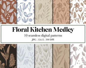 Floral Medley digitaal patroon - digitaal papier - naadloze patronen - handgetekend - bloemenachtergrond - 10 ontwerpen