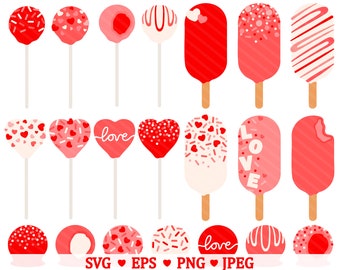 Valentine Cake Pop SVG Clipart - Valentine's Day Cakesicle Cake Baking Dessert Bakery Heart Candy PNG Clip Art - Commercial Use